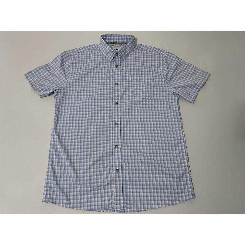 Poncho ultra-lite Shirt Mens M Slim Blue Gingham Plaid Short Sleeve Fishing